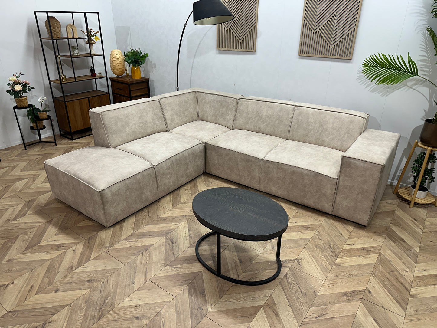 !Showroommodel! Crème Suède Stoffen Hoekbank