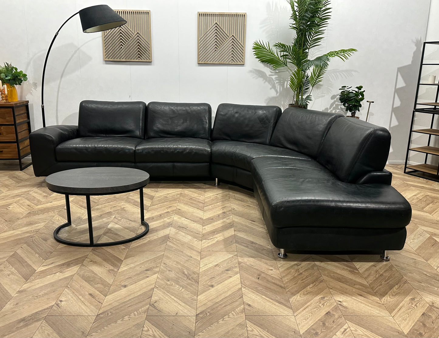 Zwart Echt Lederen Hoekbank ~ Vaste Kussens