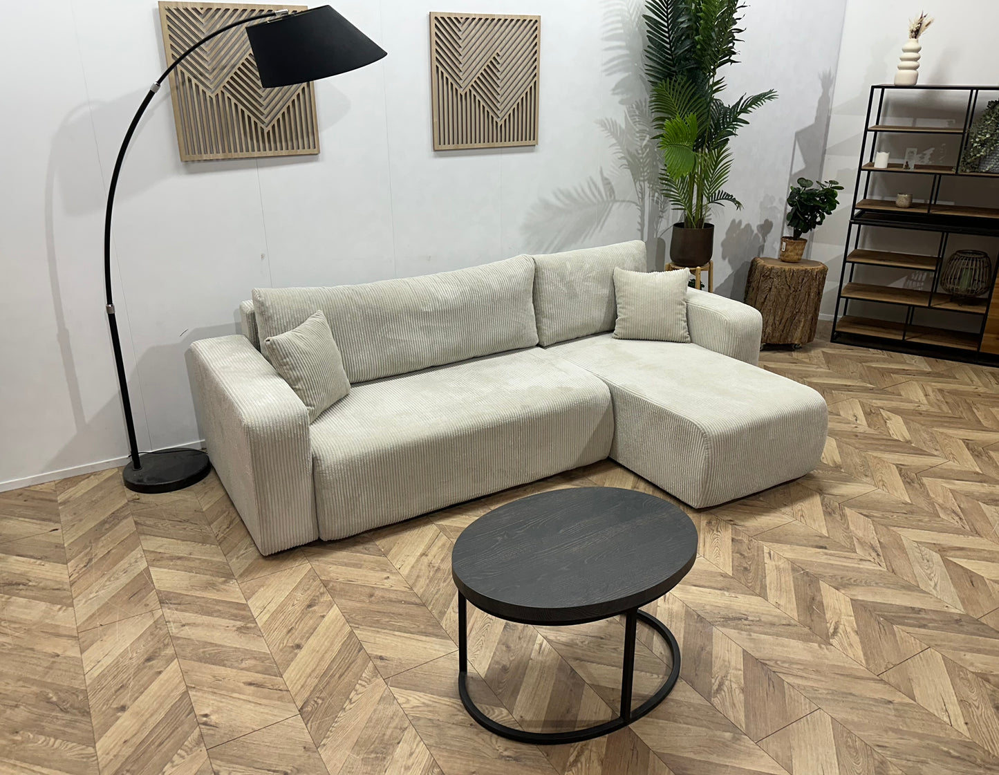 !Showroommodel! Witte Ribstof Hoekbank