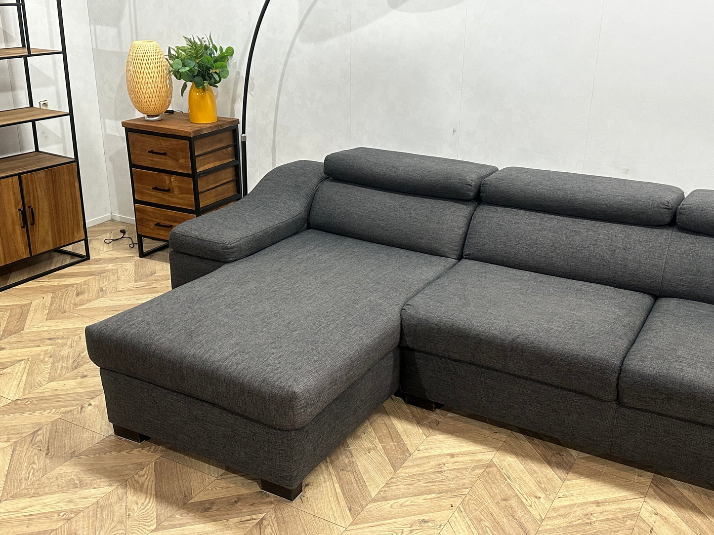 Grijze Design Hoekbank ~ Verstelbare Hoofdsteunen