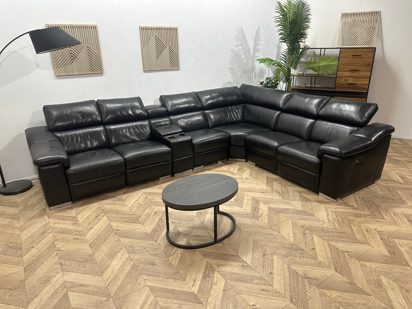 Zwart Echt Lederen Ruime Hoekbank ~ Relaxfunctie ~ Kleine Opbergruimte ~ Verstelbare Hoofdsteunen
