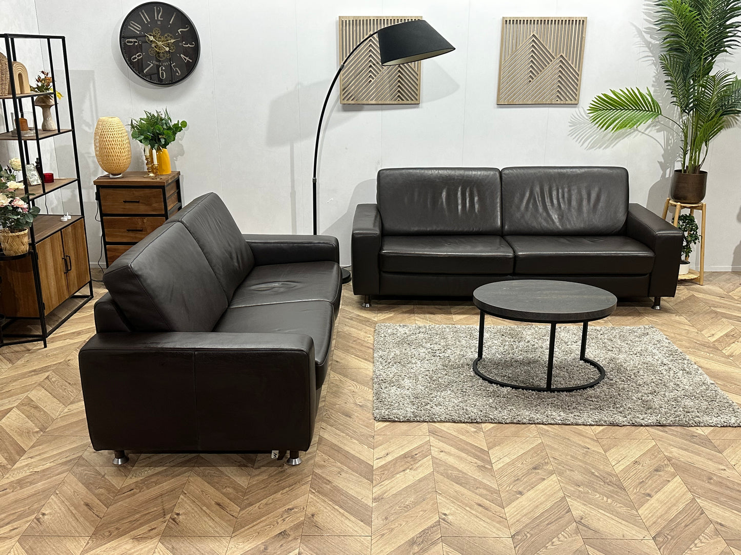 Montèl Bruine Echt Lederen Banken Set ~ Vaste Kussens