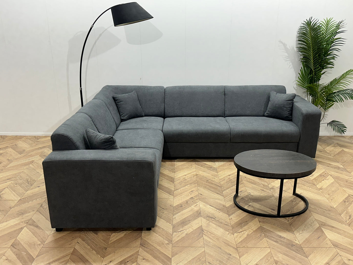 !Showroommodel! Antraciet Suède Stoffen Hoekbank