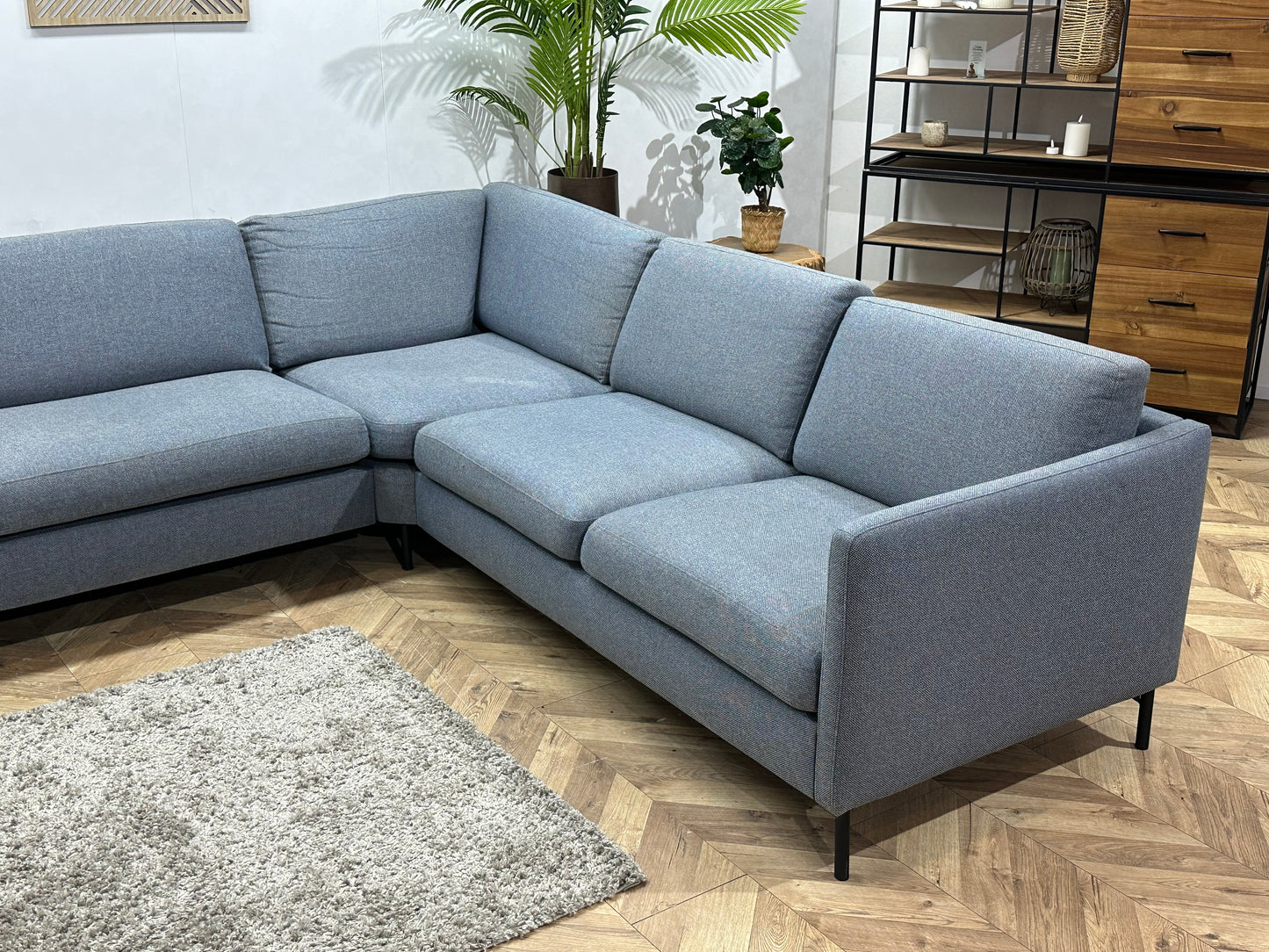 Blauwe/Grijze Hoekbank ~ Losse Kussens Met Afneembare Hoezen