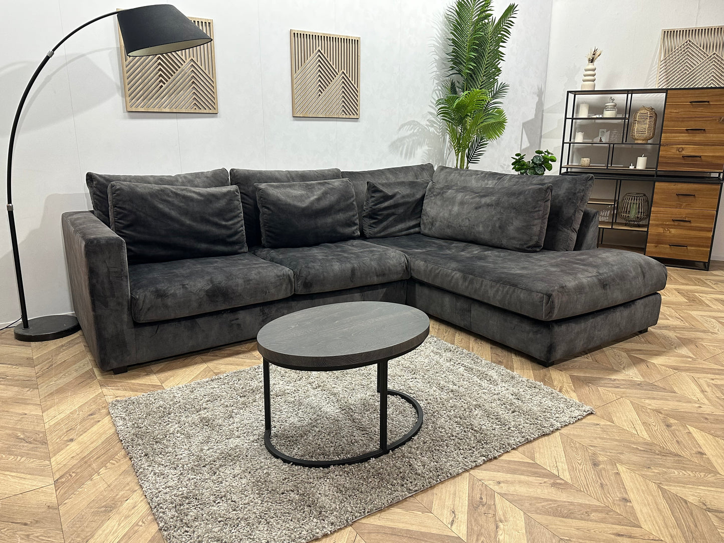 Antraciet Velvet Hoekbank ~ Losse Kussens Met Afneembare Hoezen