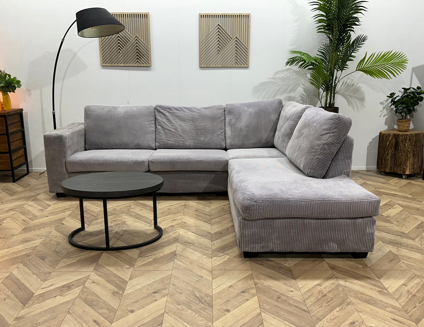 Licht Grijze Ribstof Hoekbank ~ Nieuwstaat