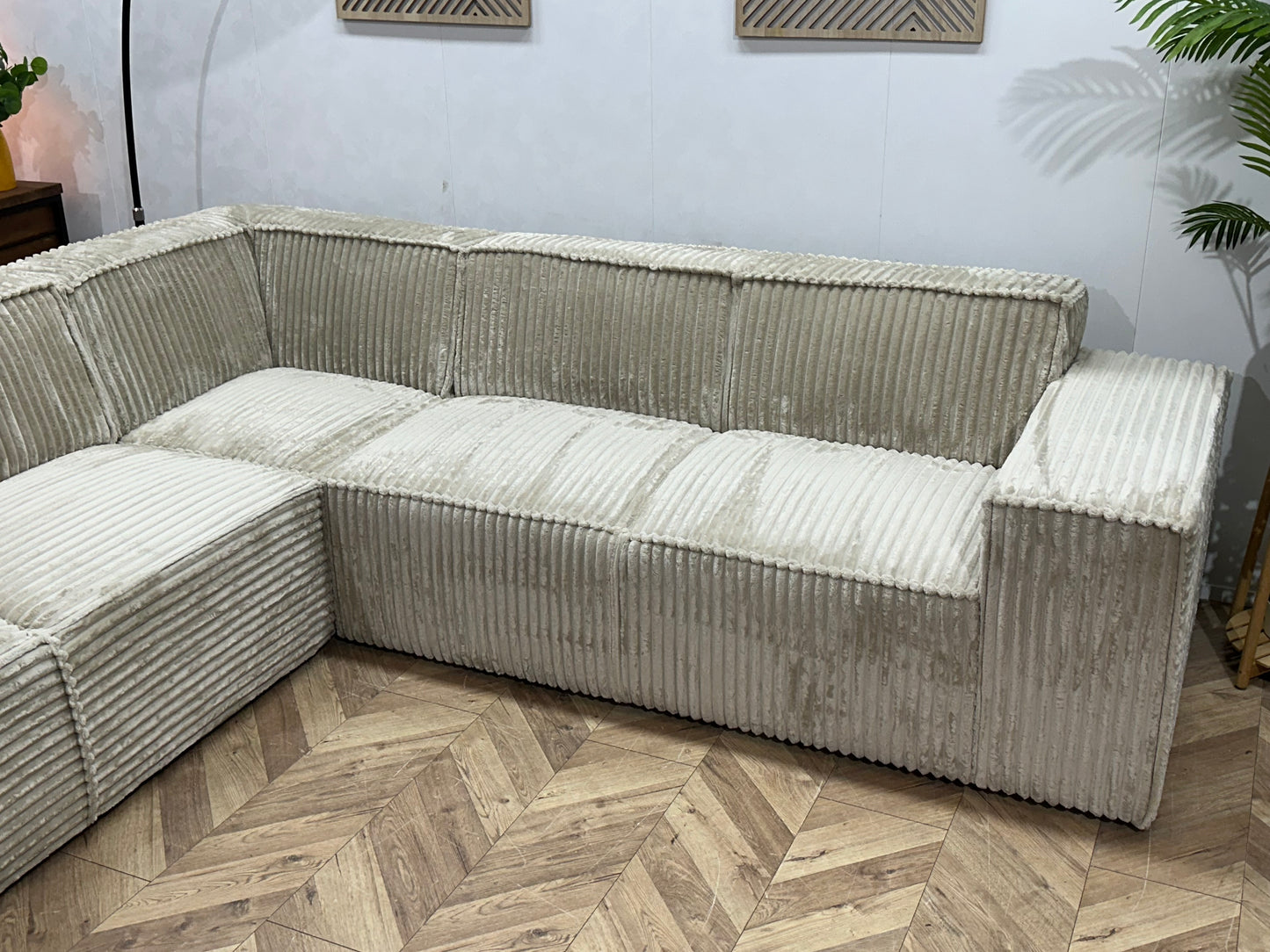 !Showroommodel! Crème Ribstof Hoekbank