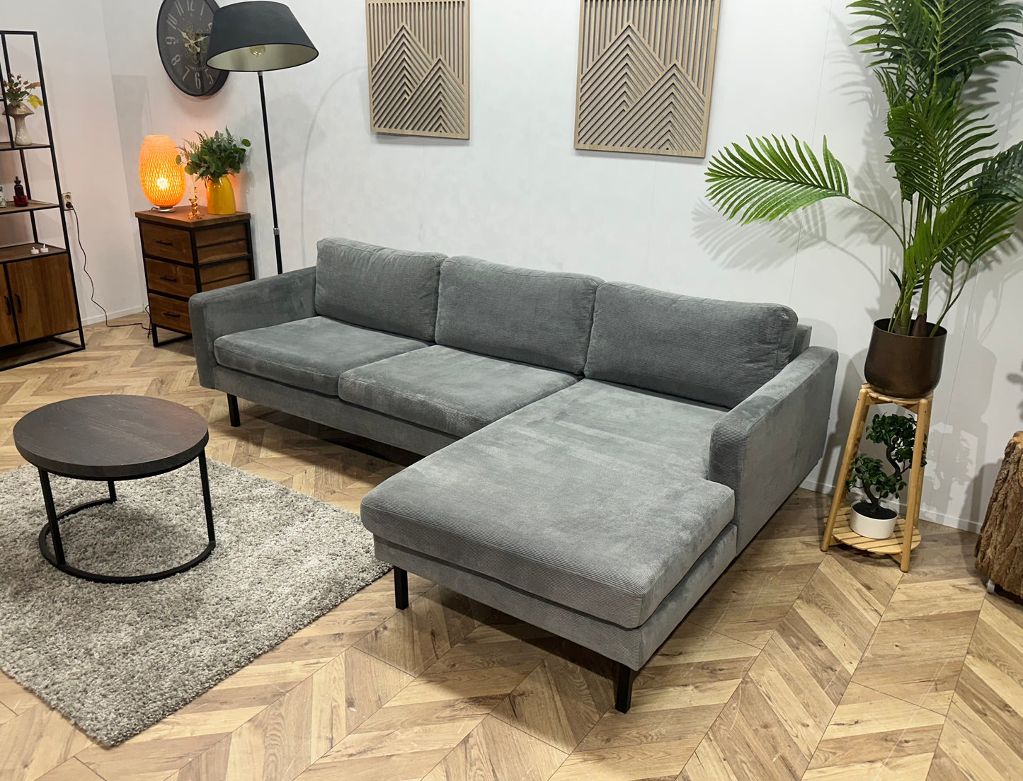 Dutch Tribes Licht Grijze Ribstof Hoekbank ~ Losse Kussens Met Afneembare Hoezen