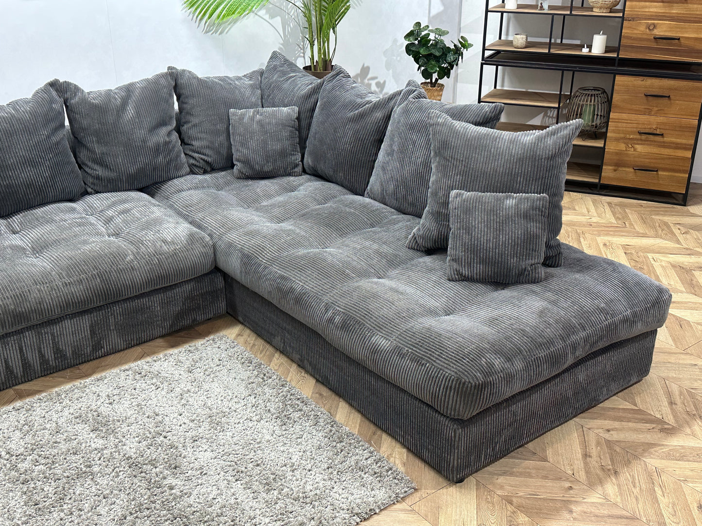 Antraciet Ribstof Hoekbank ~ Losse Kussens Met Afneembare Hoezen