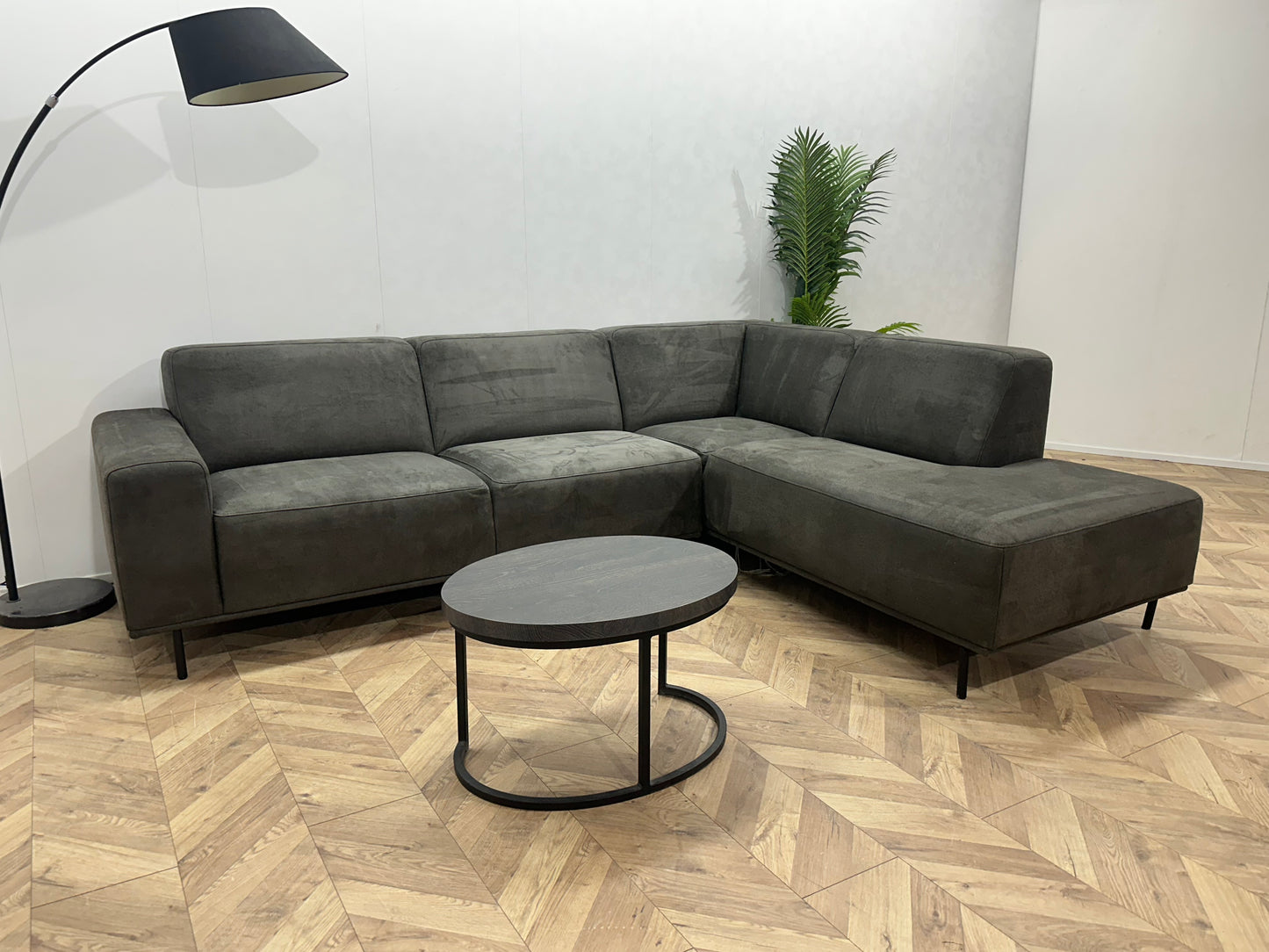 Antraciet Suède Stoffen Hoekbank ~ Vaste Kussens