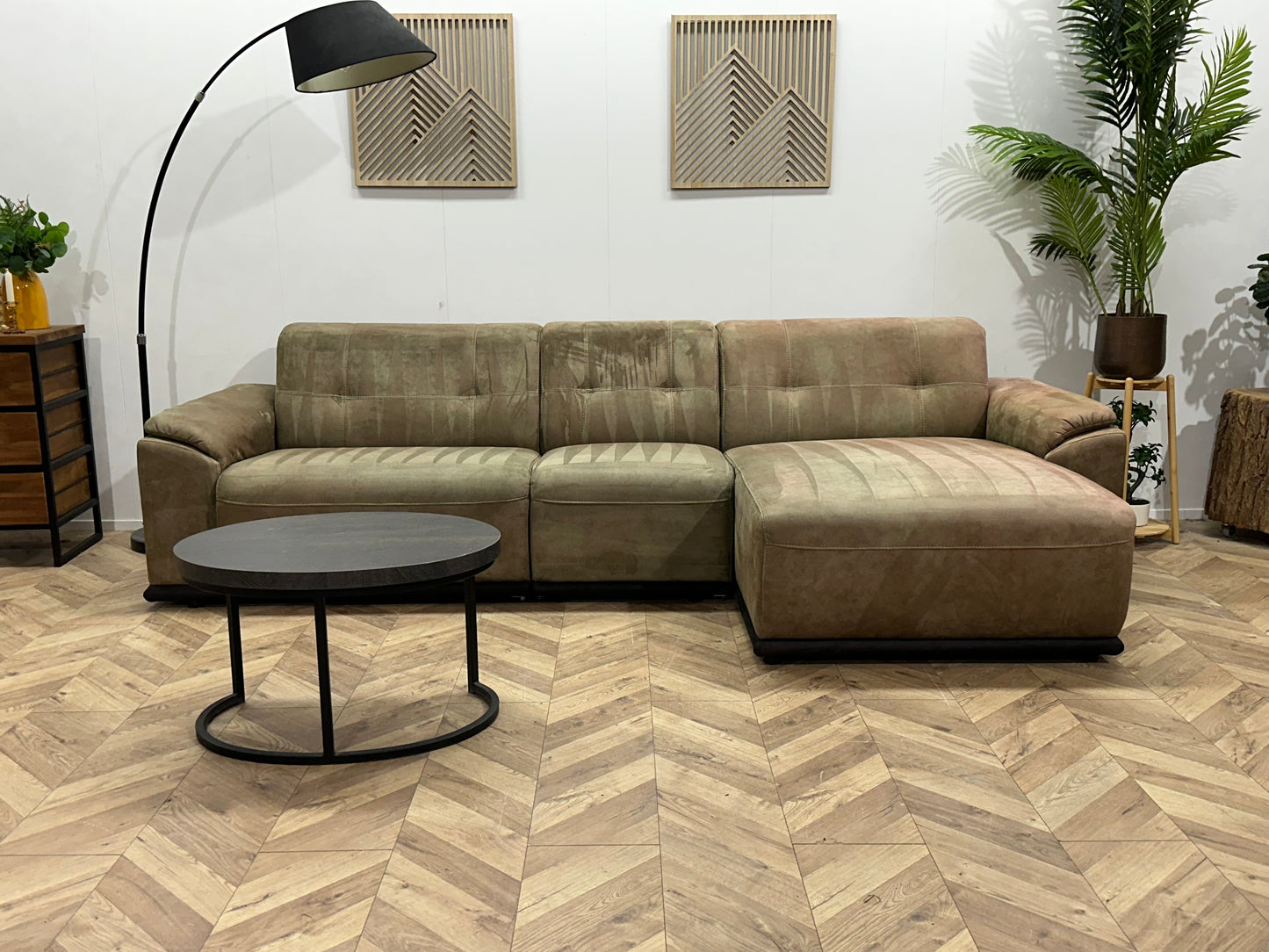 Inruilvoordeel ~ Groene Suède Stoffen Hoekbank ~ Vaste Kussens