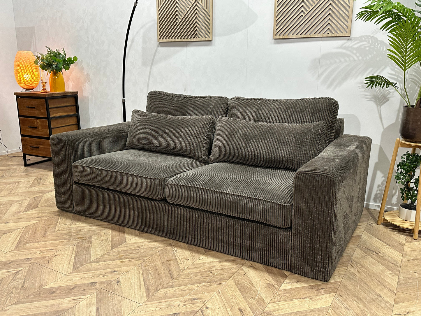 Antraciet Ribstof 2.5-Zits Bank ~ Losse Kussens Met Afneembare Hoezen