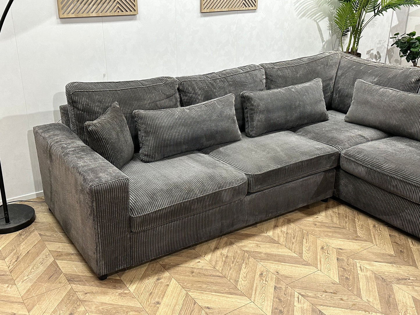 Antraciet Ribstof Hoekbank ~ Losse Kussens Met Afneembare Hoezen ~ Slaapfunctie