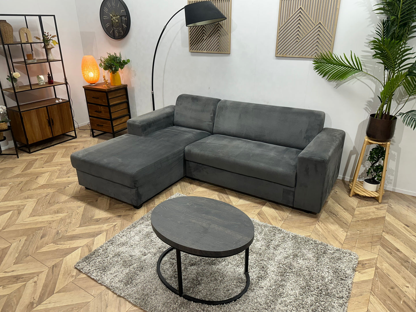 Antraciet Velvet Hoekbank ~ Vaste Kussens