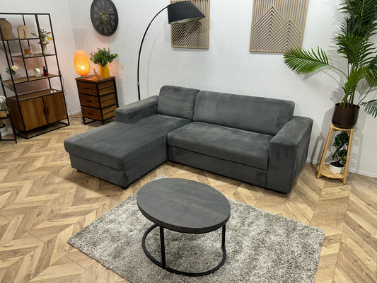 Antraciet Velvet Hoekbank ~ Vaste Kussens