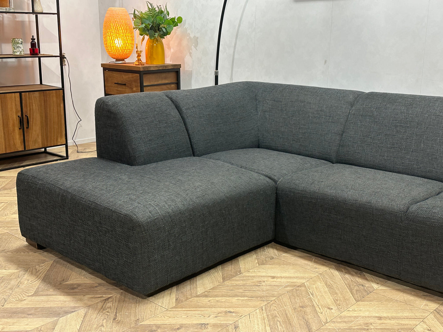 Antraciet Hoekbank ~ Vaste Kussens