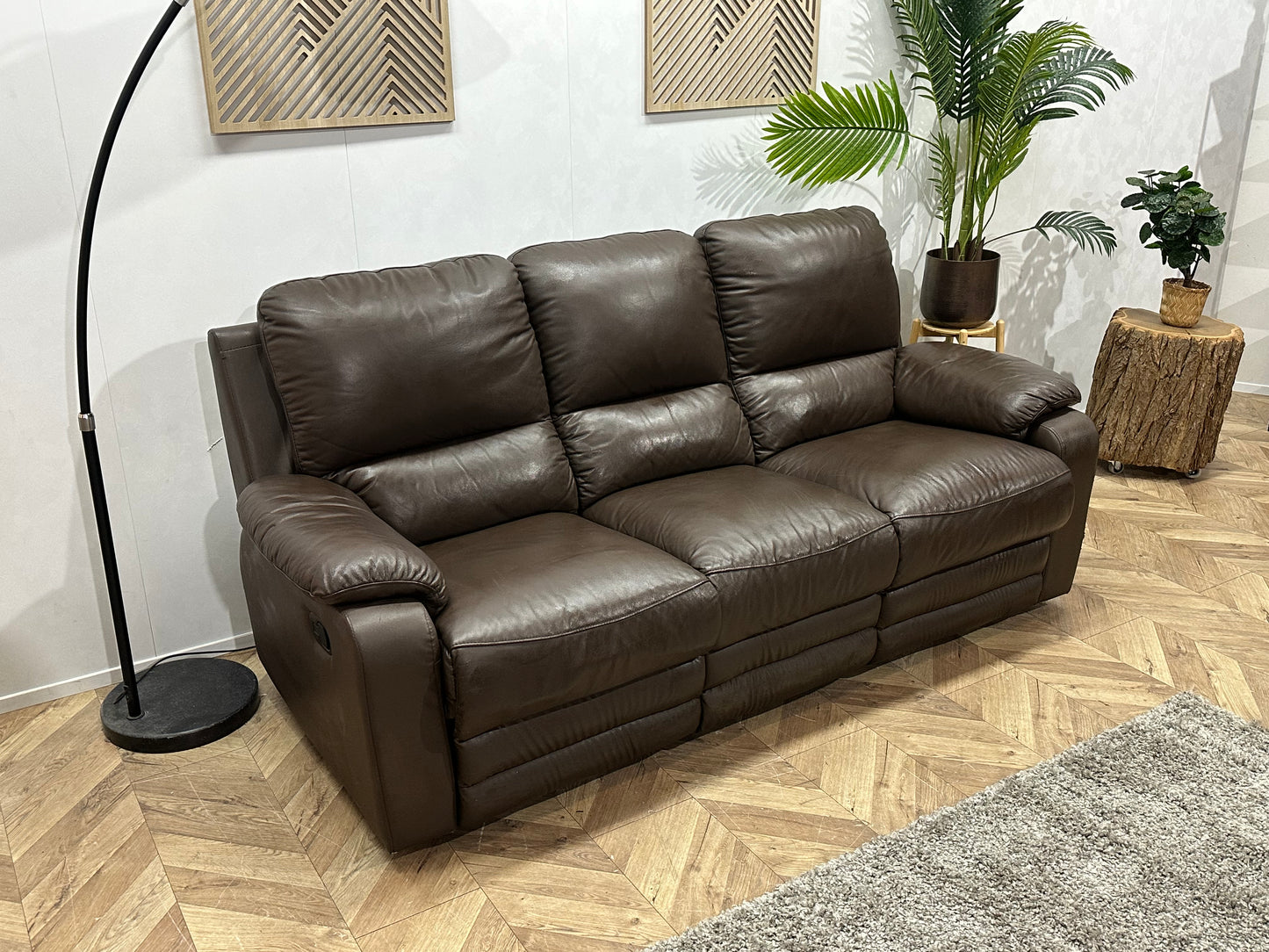 Bruine Echt Lederen 3-Zits Bank ~ Relaxfunctie