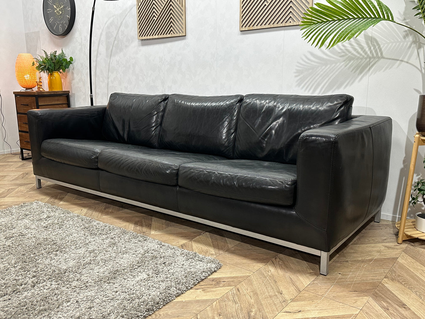 Machalke Zwarte Echt Lederen 3-Zits Bank ~ Nieuwstaat