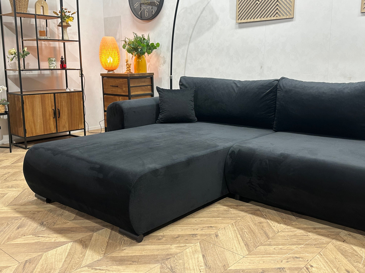 !Showroommodel! Zwarte Velvet Hoekbank