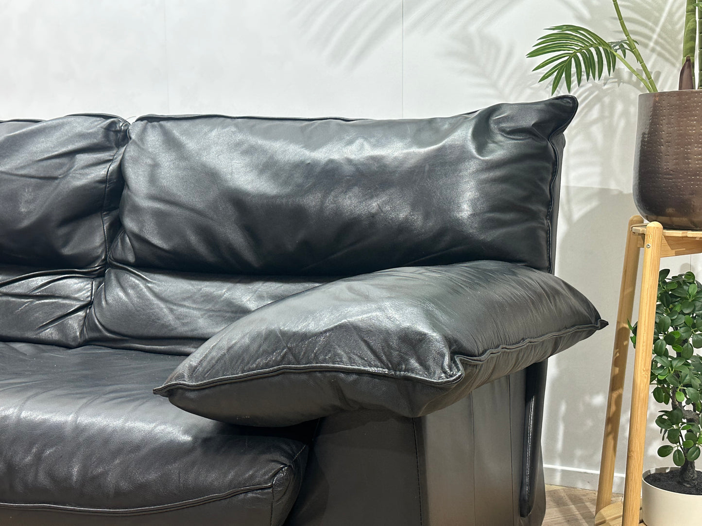 Zwarte Echt Lederen 2-Zits Inc Fauteuil ~ Vaste Kussens