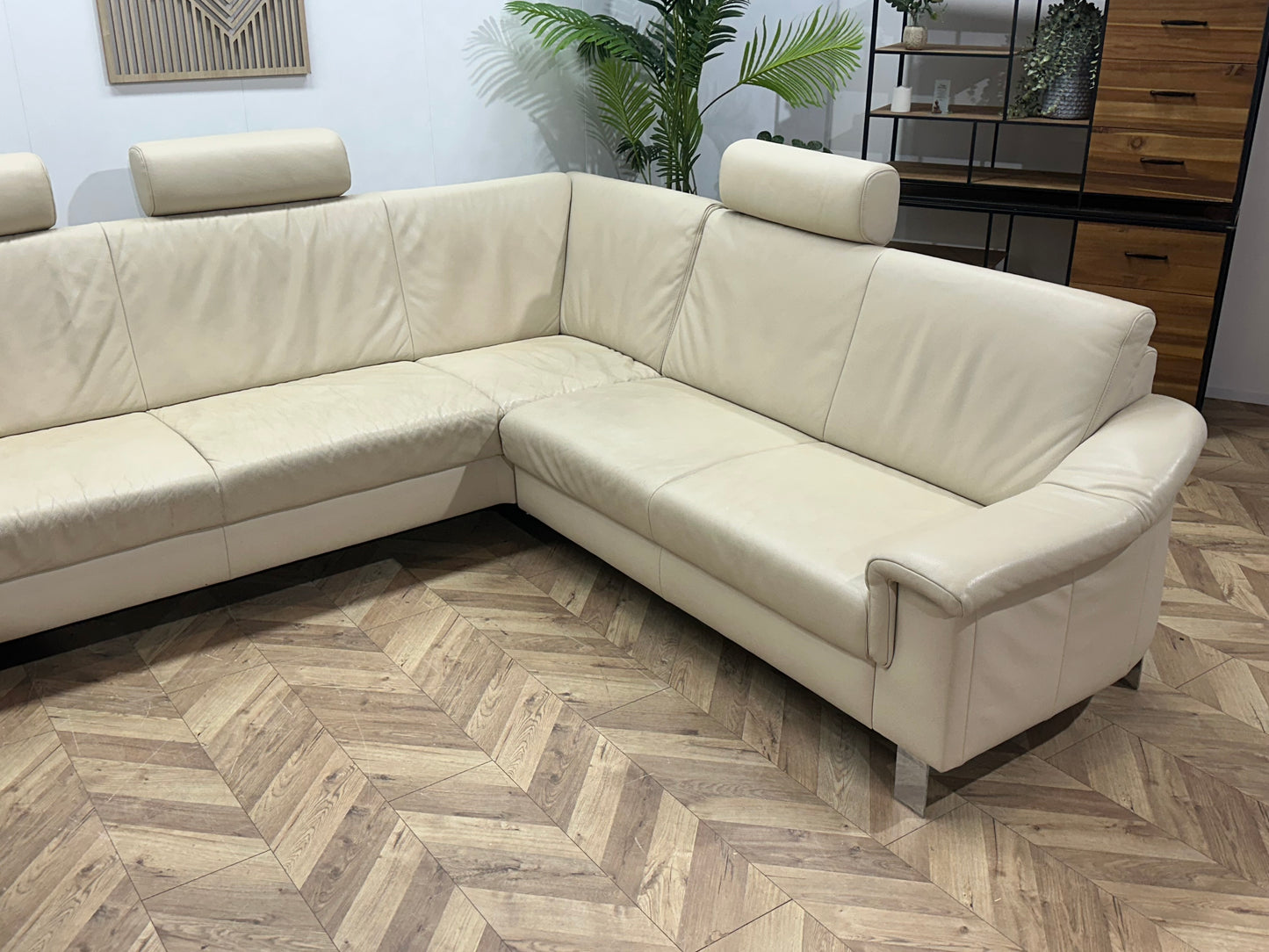 Crème Echt Lederen Ruime U Bank ~ Vaste Kussens