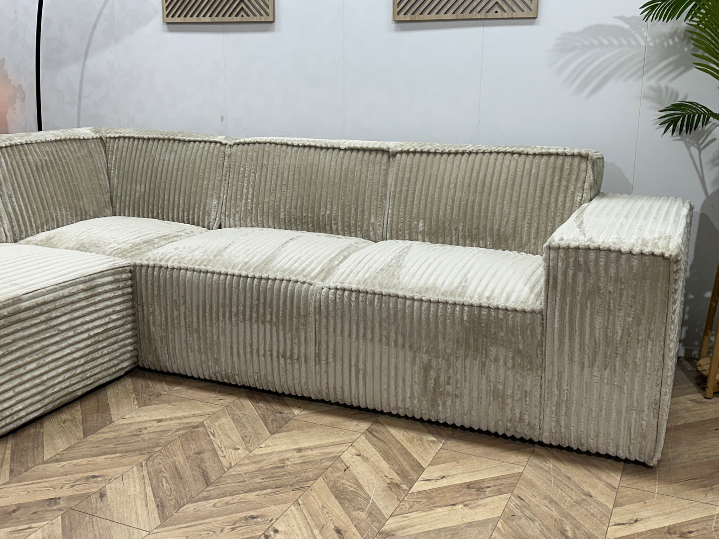 !Showroommodel! Crème Ribstof Hoekbank