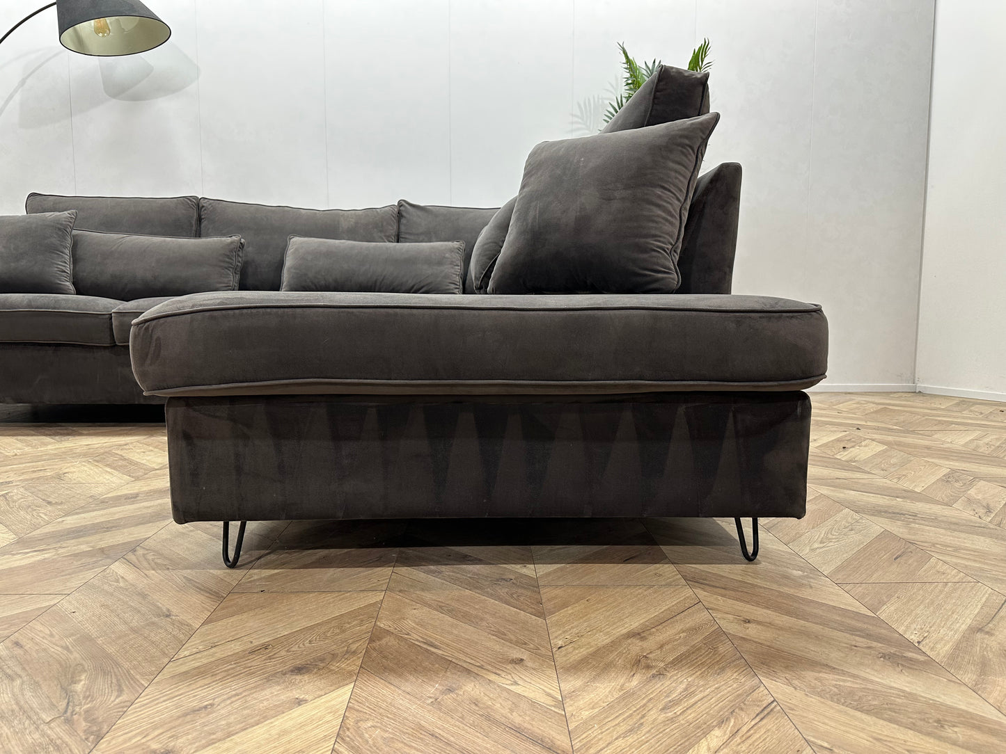 Antraciet Velvet Hoekbank ~ Nieuwstaat