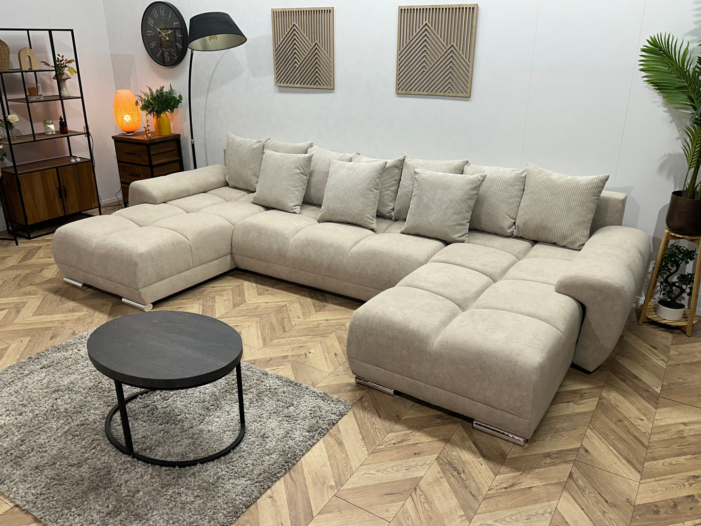 !Showroommodel! Crème Velvet U Bank ~ Losse Ribstof Rugkussens