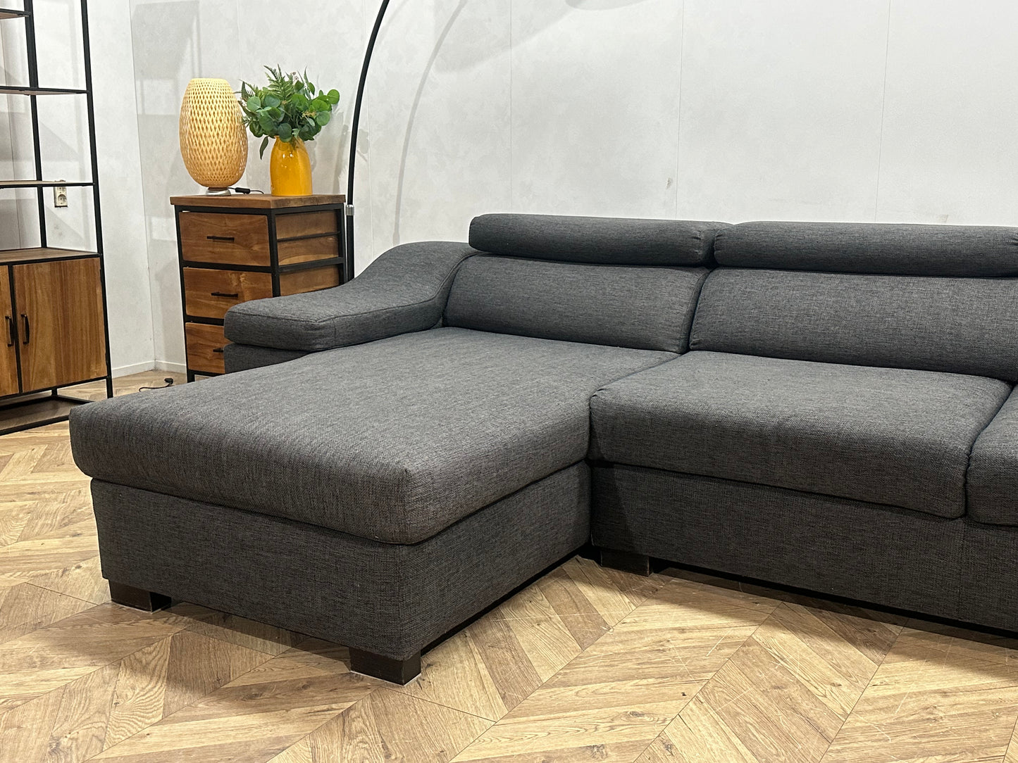 Grijze Design Hoekbank ~ Verstelbare Hoofdsteunen