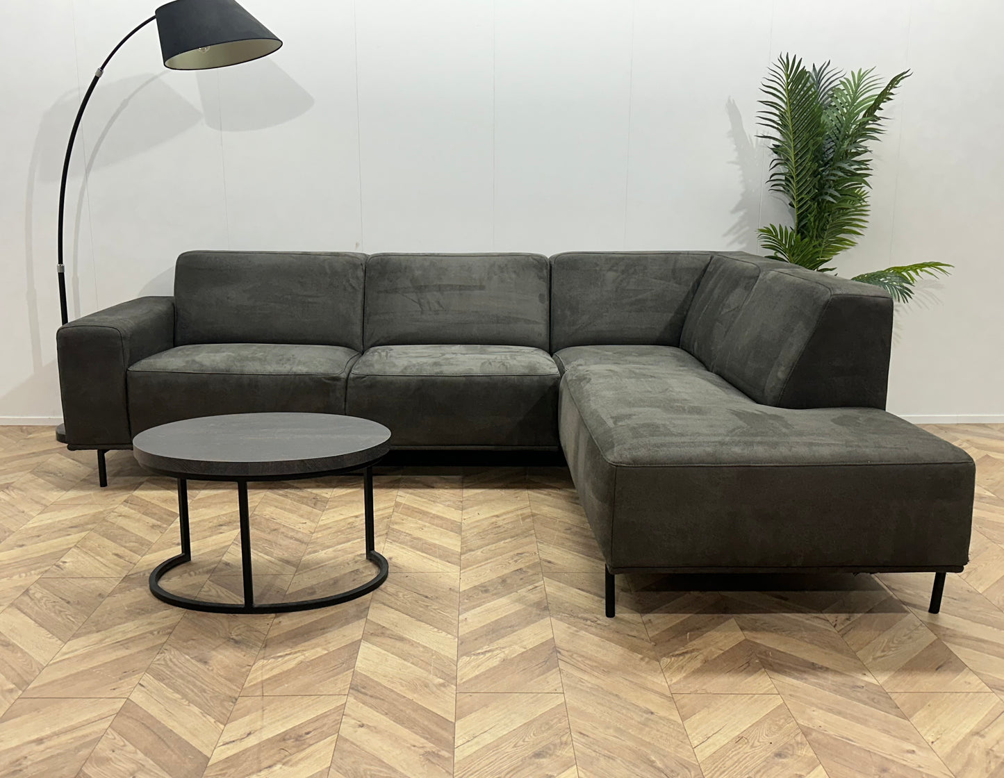 Antraciet Suède Stoffen Hoekbank ~ Vaste Kussens