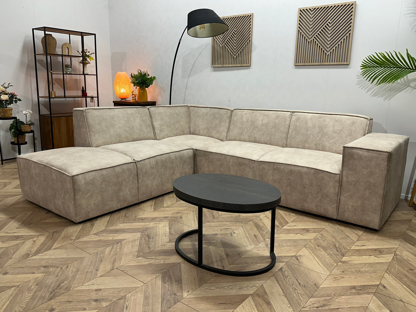 !Showroommodel! Crème Suède Stoffen Hoekbank