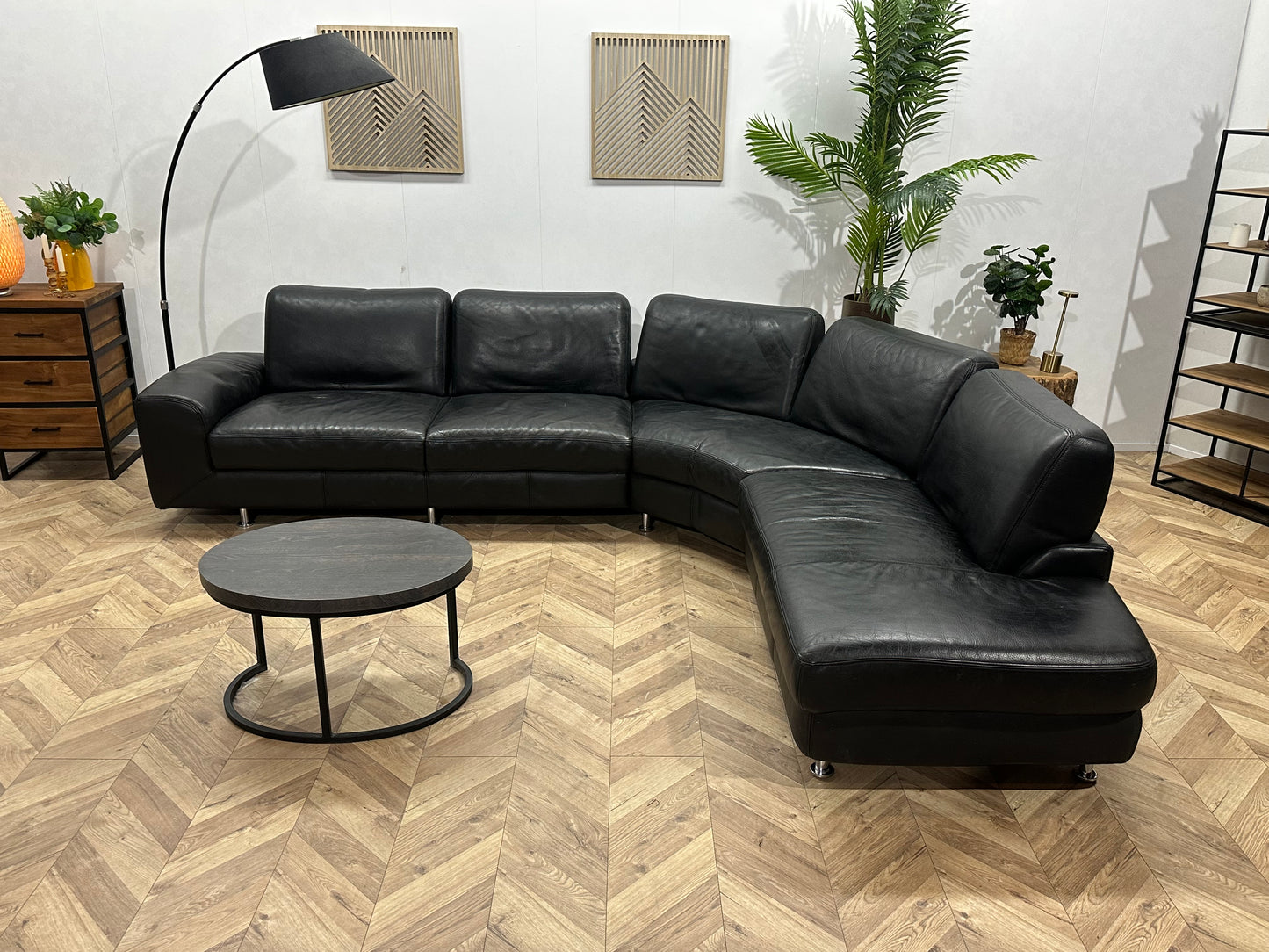 Zwart Echt Lederen Hoekbank ~ Vaste Kussens