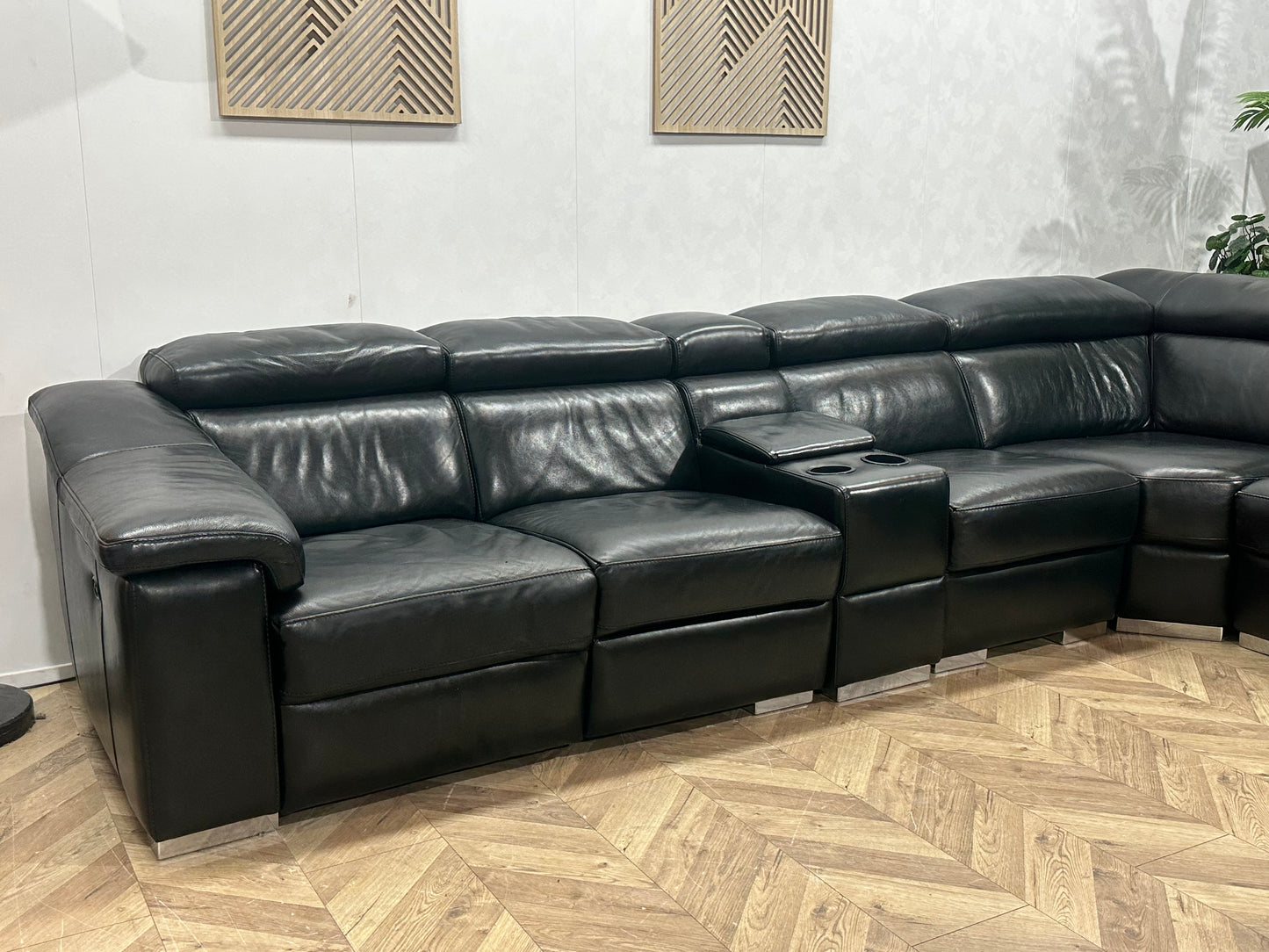 Zwart Echt Lederen Ruime Hoekbank ~ Relaxfunctie ~ Kleine Opbergruimte ~ Verstelbare Hoofdsteunen