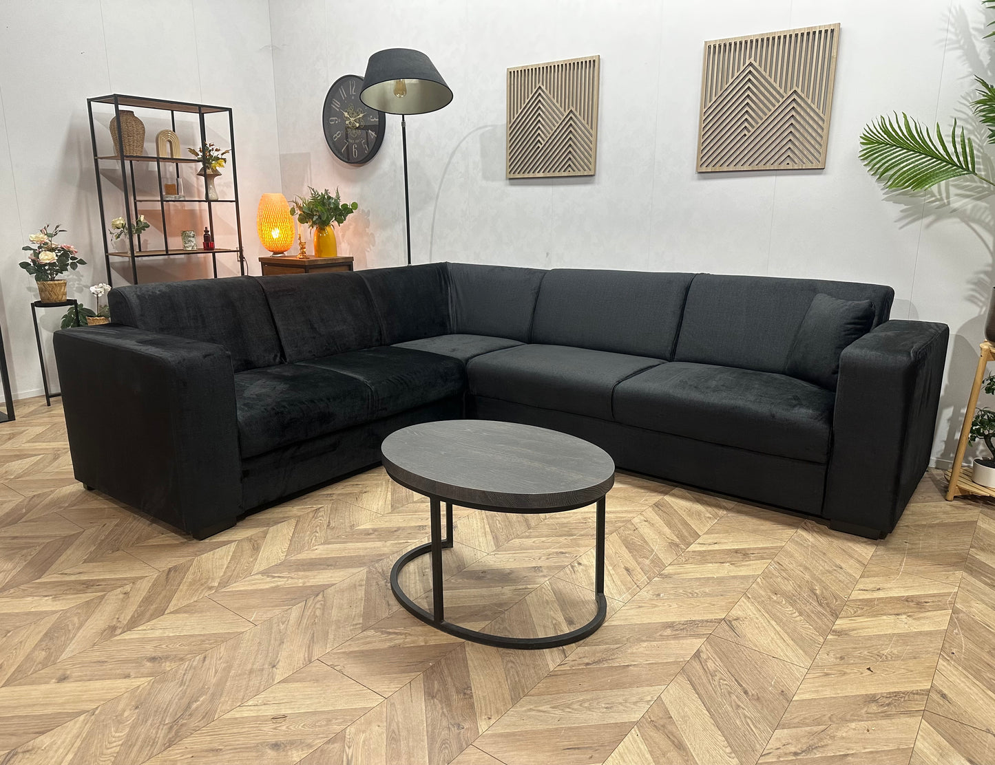 !Showroommodel! Zwarte Velvet Hoekbank