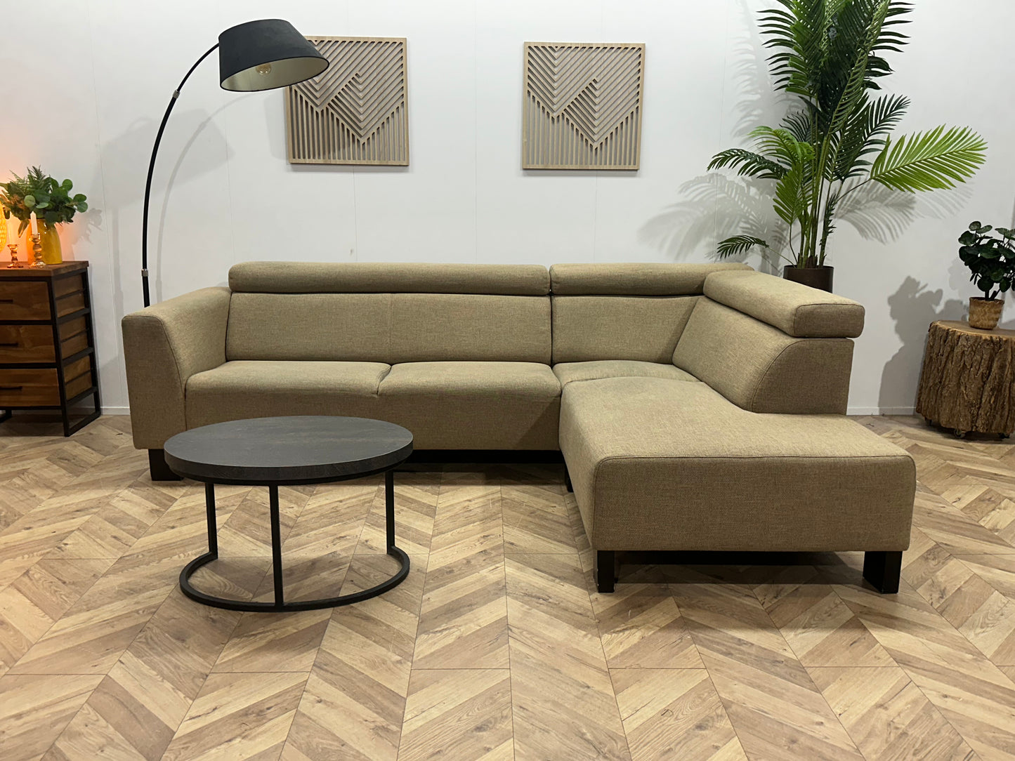 Beige Hoekbank ~ Verstelbare Hoofdsteunen