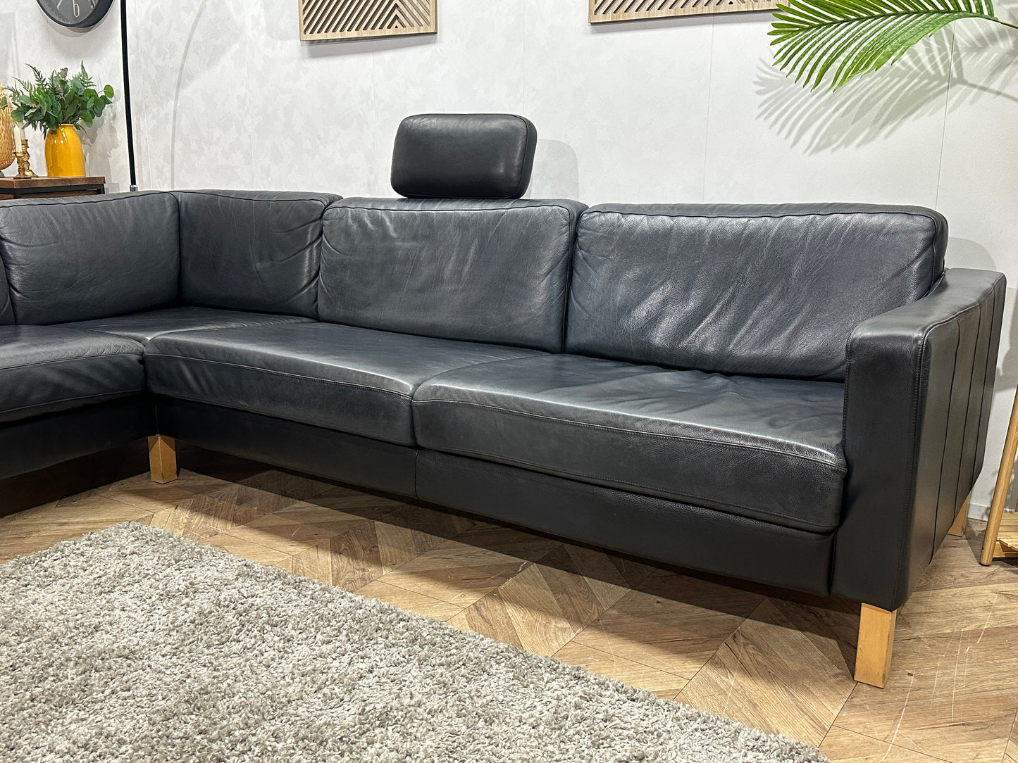 Zwarte Echt Lederen Hoekbank ~ Losse Kussens Met Afneembare Hoezen