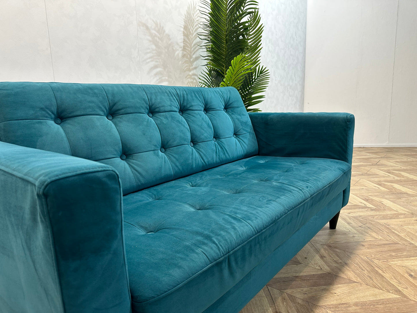 Umix Blauwe Velvet 2.5-Zits Bank ~ Losse Rugkussen met Afneembare Hoes