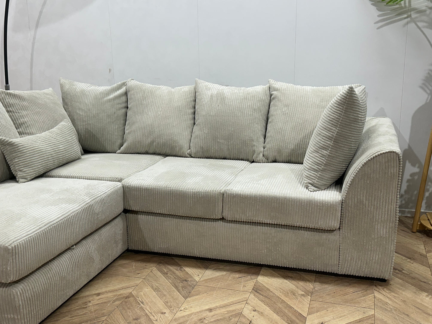 !Showroommodel! Witte/Crème Ribstof Hoekbank