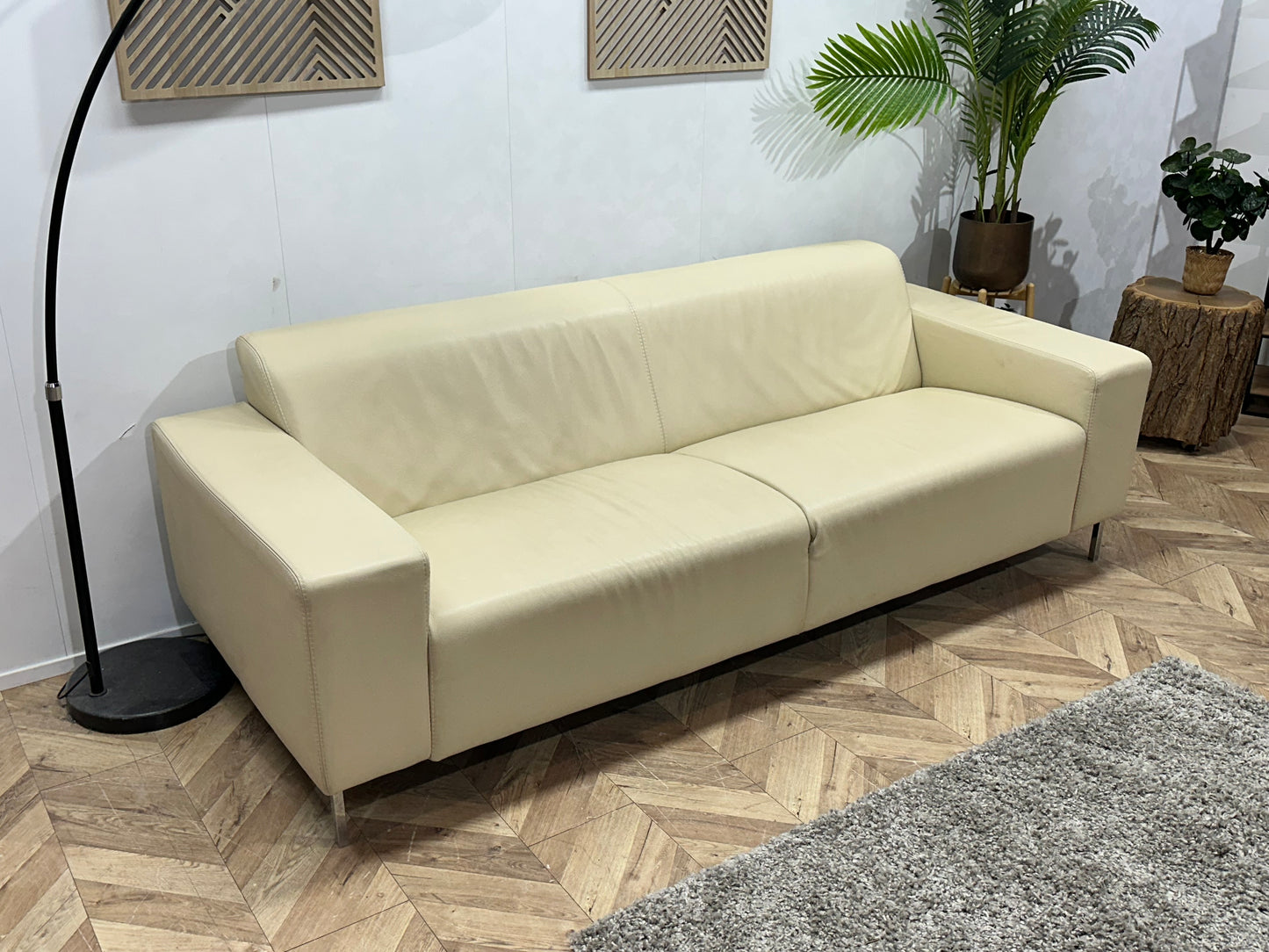 L’Ancoza Crème Echt Lederen 2.5-Zits Bank ~ Vaste Kussens