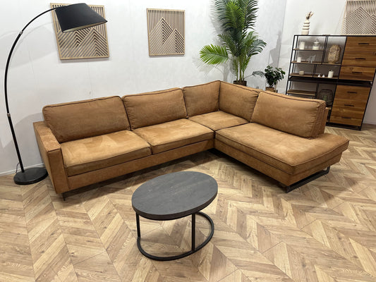 Cognac Bruine Suède Stoffen Hoekbank ~ Losse Kussens Met Afneembare Hoezen