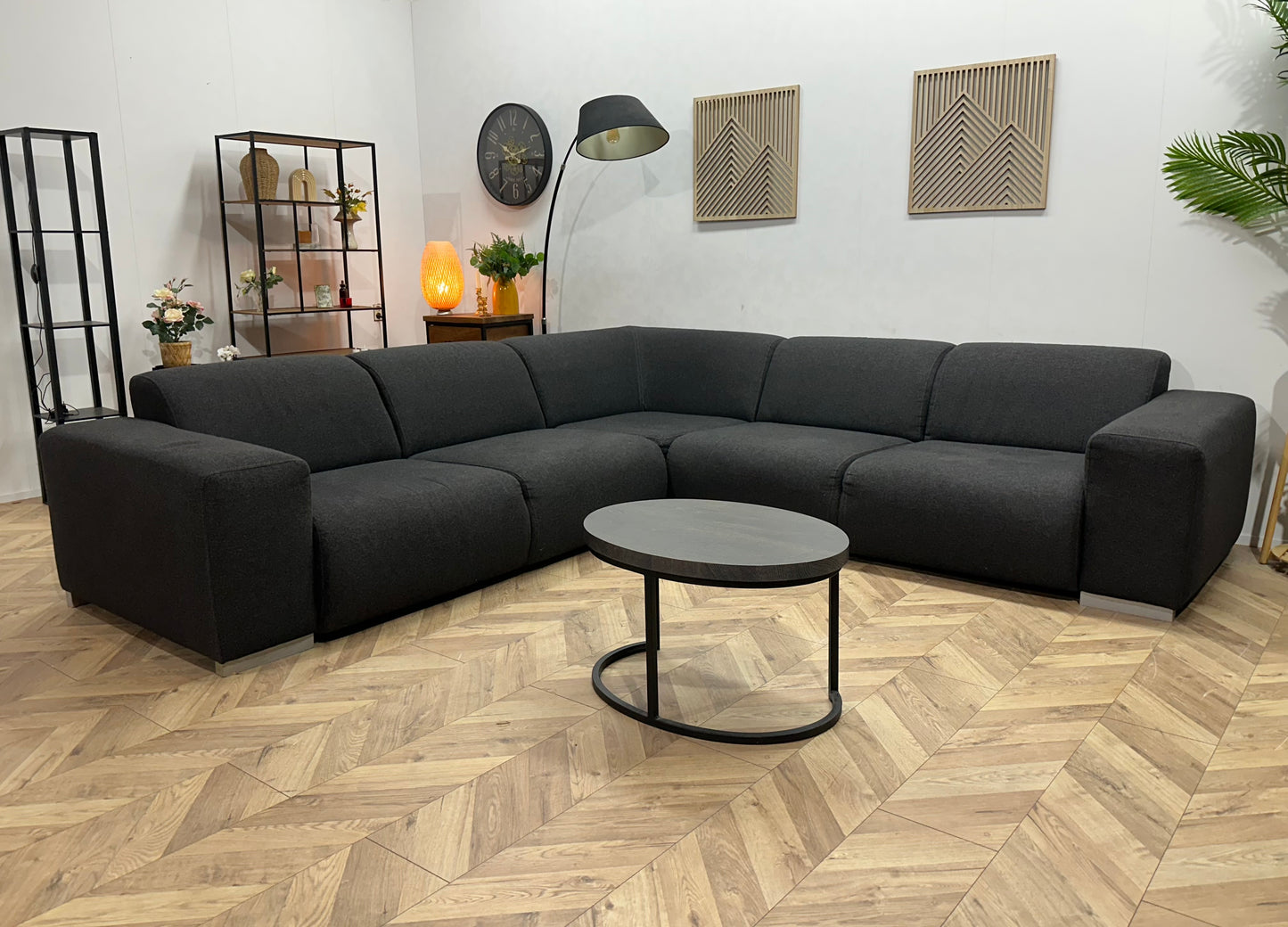 Antraciet Hoekbank ~ Vaste Kussens