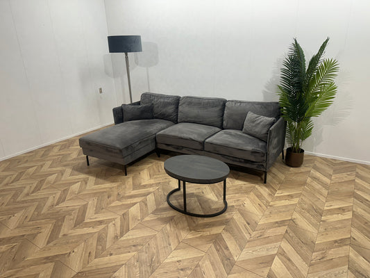 ! Showroom Model ! Antraciet Velvet Hoekbank ~ Nieuwstaat