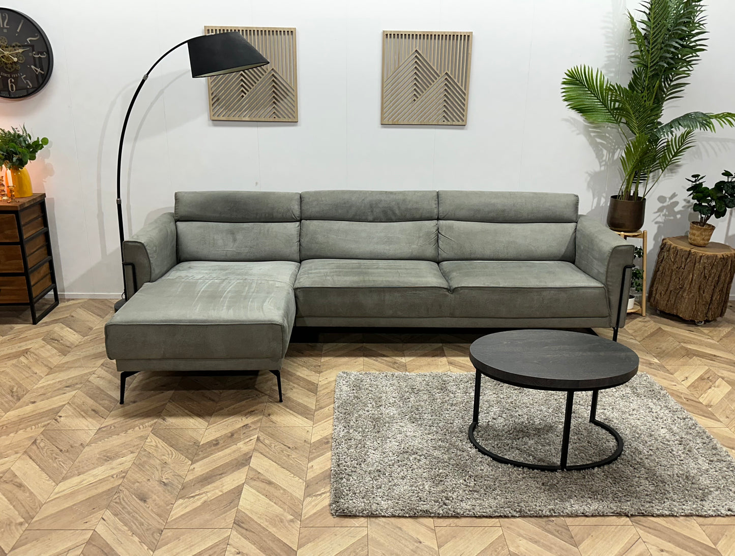 Xooon Grijze Suede Stoffen Hoekbank ~ Nieuwstaat