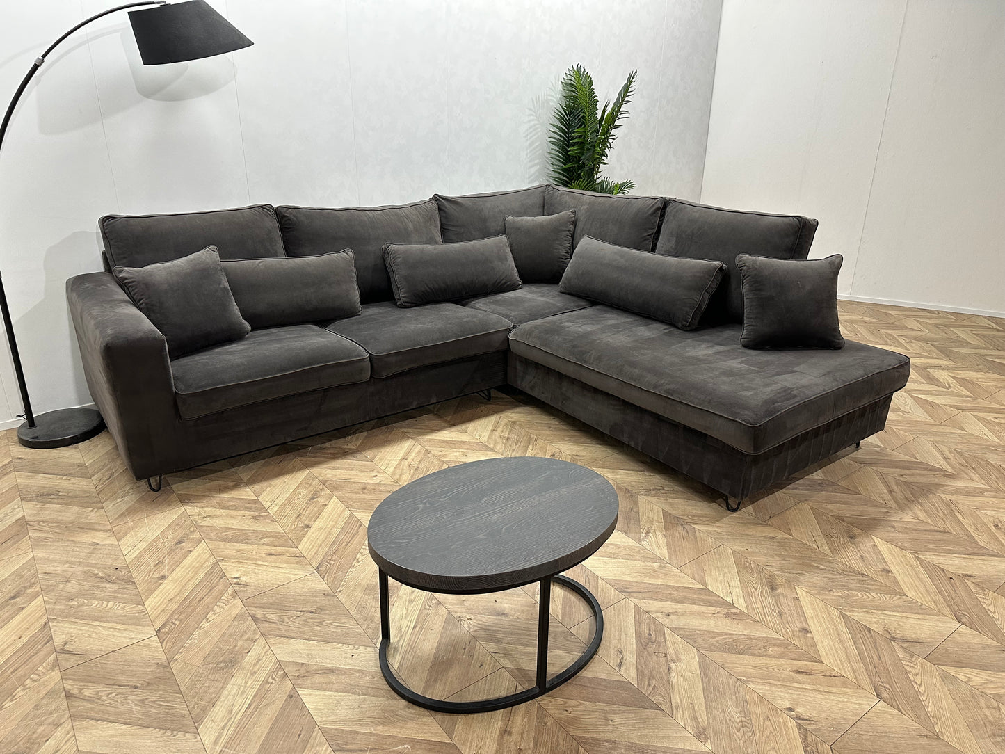 Antraciet Velvet Hoekbank ~ Nieuwstaat