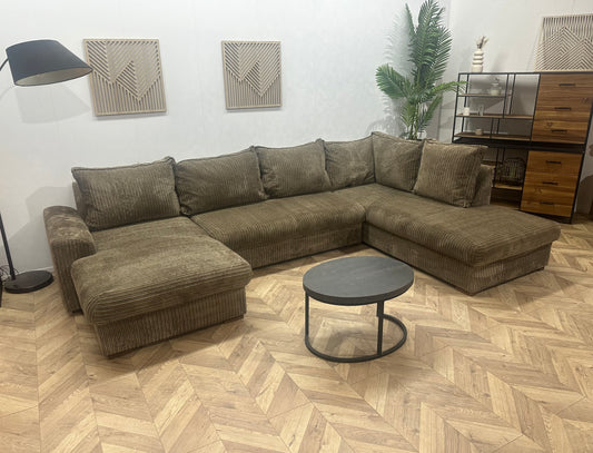 Bruine Ribstof U Bank ~ Losse Rugkussens Met Afneembare Hoezen