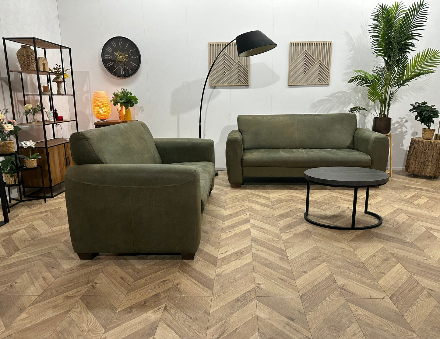 Groene Suède Stoffen Banken Set ~ Vaste Kussens