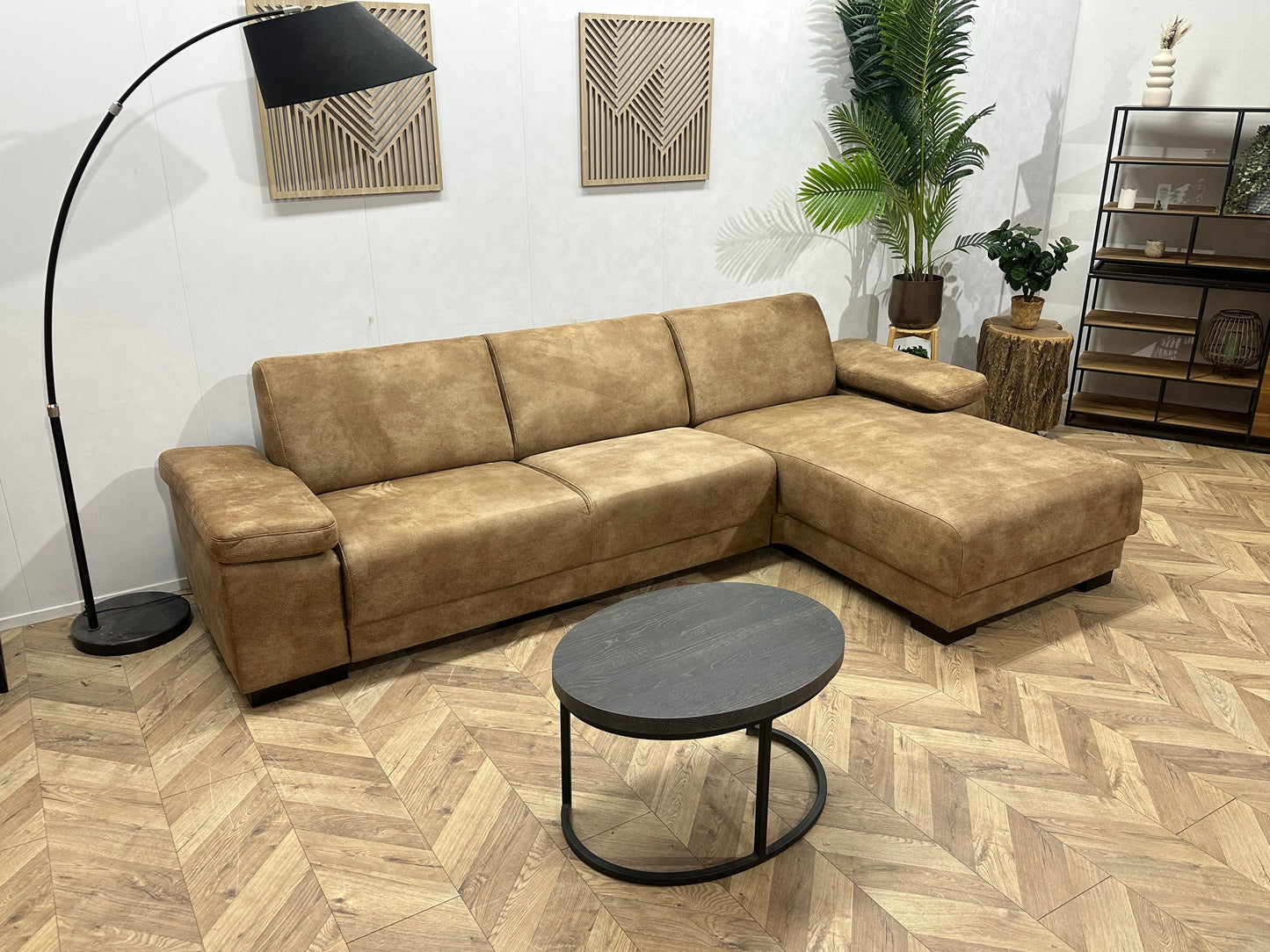 Bruine Suède Stoffen Hoekbank ~ Verstelbare Armsteunen