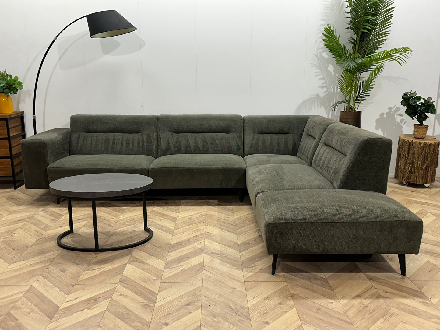 Donker Groene Suède Stoffen Hoekbank ~ Vaste Kussens