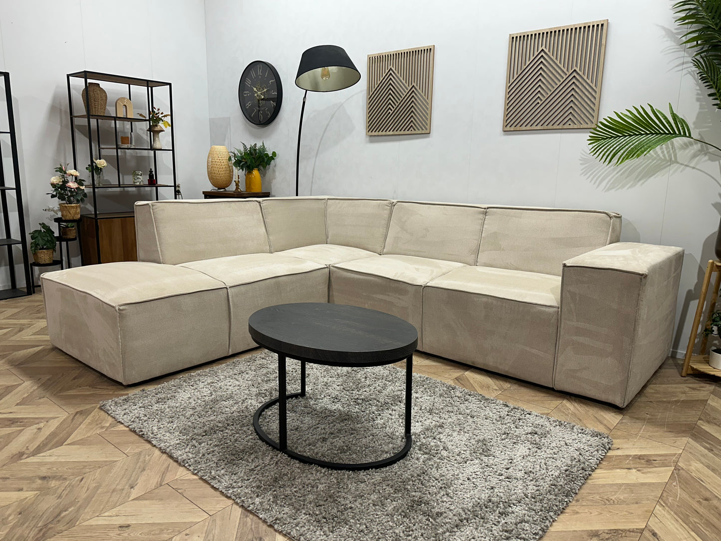 !Showroommodel! Crème Suède Stoffen Hoekbank