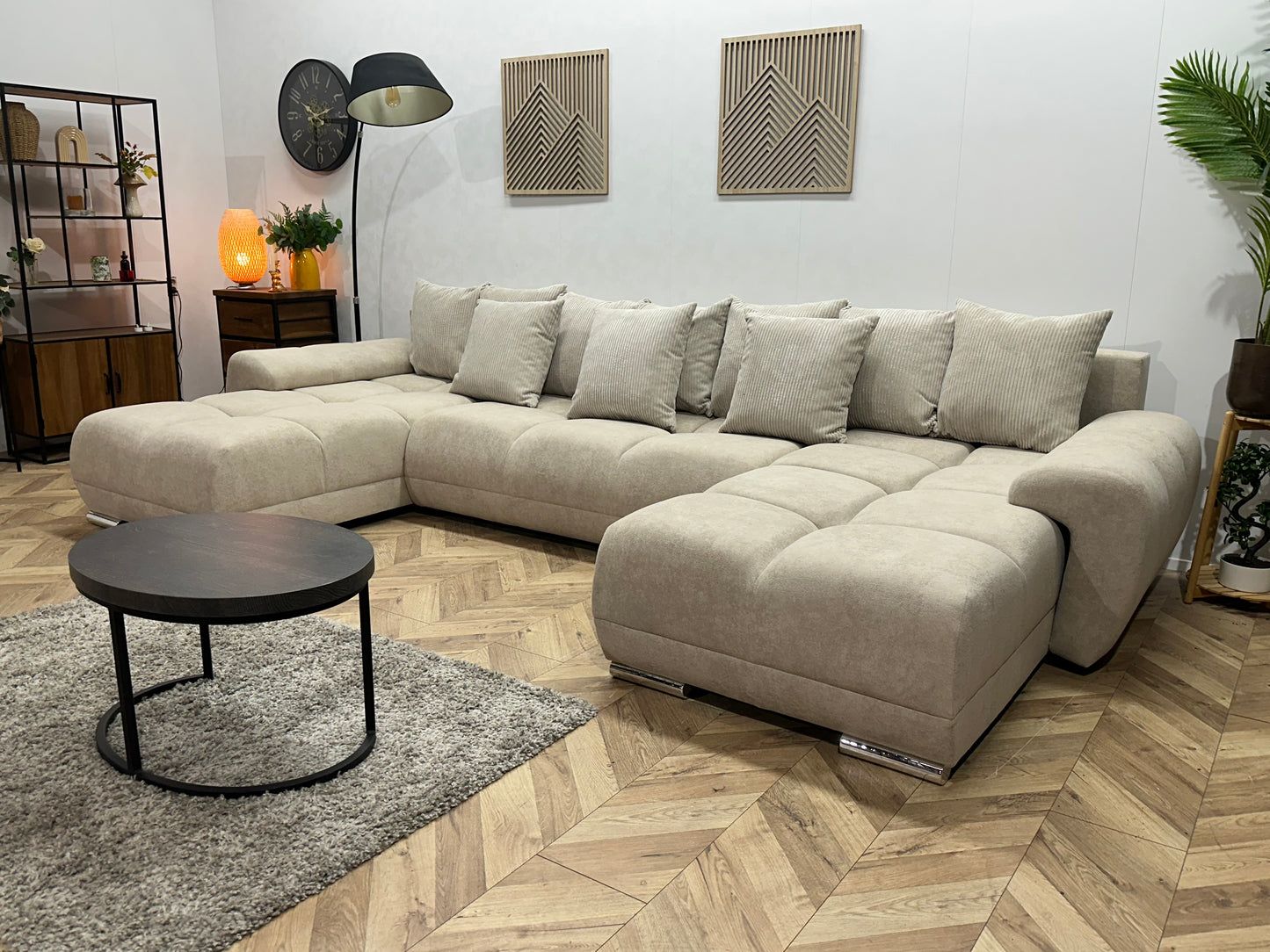 !Showroommodel! Crème Velvet U Bank ~ Losse Ribstof Rugkussens